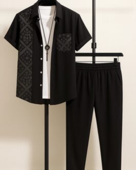 Black Design Men's Casual Half Sleeve Shirt and Trouser Co-ord Set