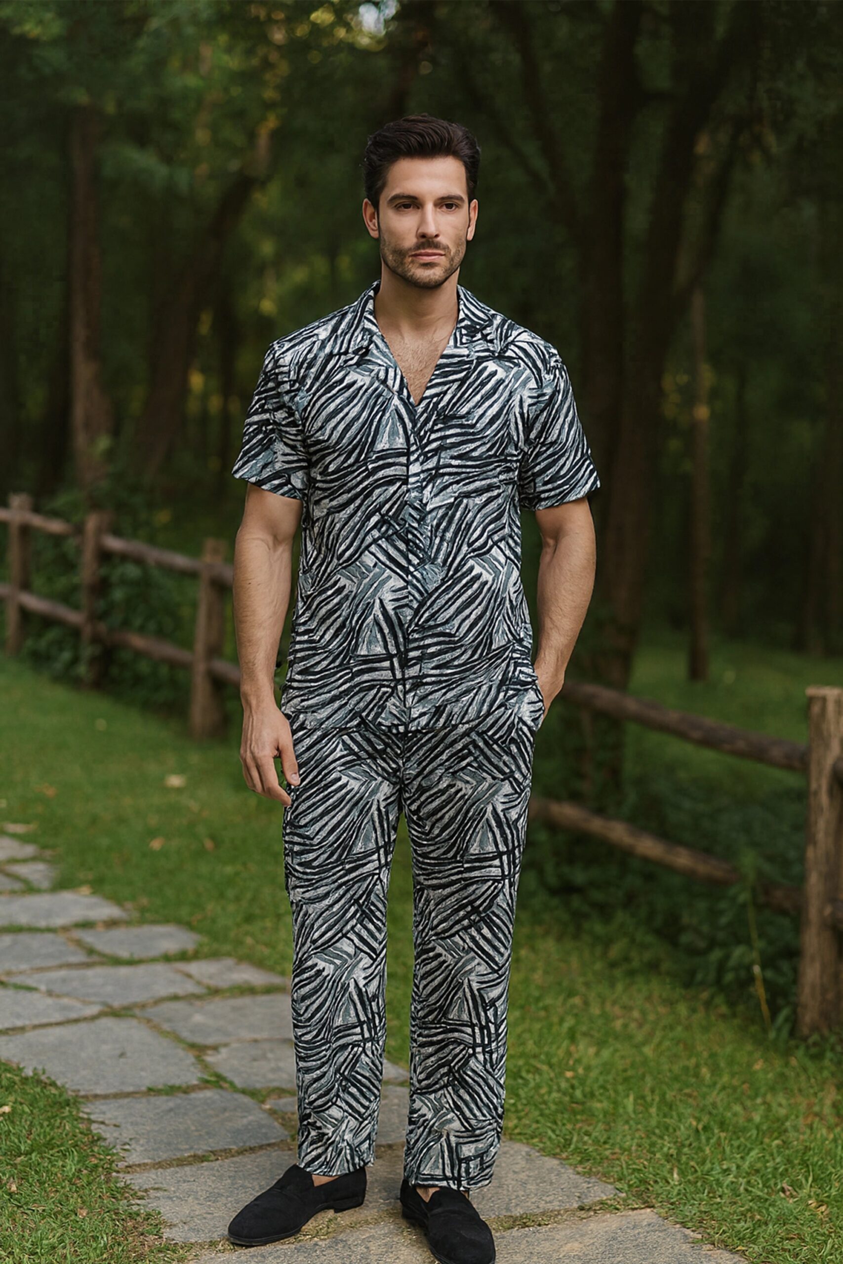 Black Scratch Men's Casual Half Sleeve Shirt and Trouser Co-ord Set - Image 2