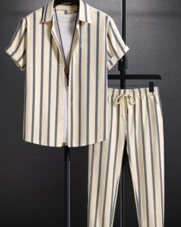 Cream Line Men's Casual Half Sleeve Shirt and Trouser Co-ord Set