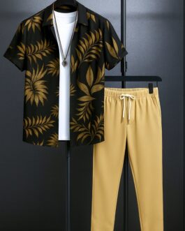 Golden Leaf Men's Casual Half Sleeve Shirt and Trouser Co-ord Set