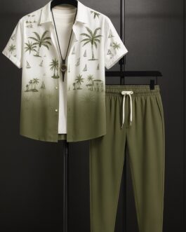 Green Shady Men's Casual Half Sleeve Shirt and Trouser Co-ord Set