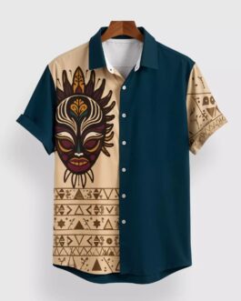 Cream Facemask Designer Men's Half Sleeves Printed Shirt Exclusive