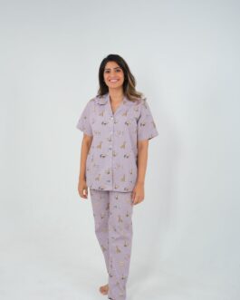 Jungle Animal Print 100% Cotton Night Suit for Women, Breathable PJs