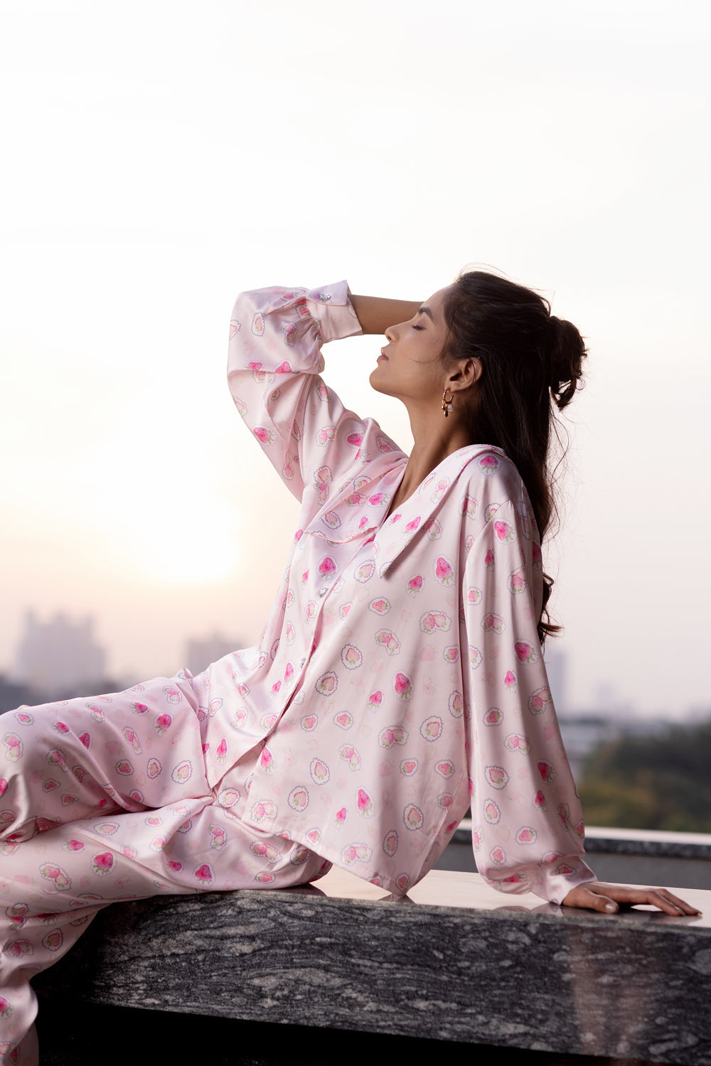 Premium Satin Pajama Set with Strawberry Print, Sweet & Silky Sleepwear - Image 2