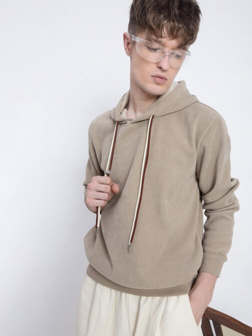 men?s beige full sleeves casual hoodie stylish soft cotton winter wear