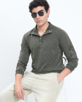 men?s olive high neck ribbed sweatshirt smart winter fashion essential