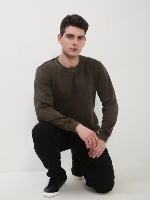men?s brown solid sweatshirt warm fleece casual winter fashion