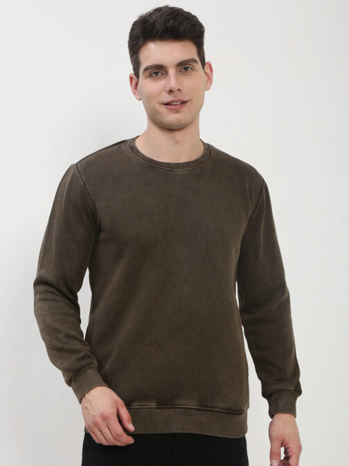 men?s brown solid sweatshirt warm fleece casual winter fashion - Image 2