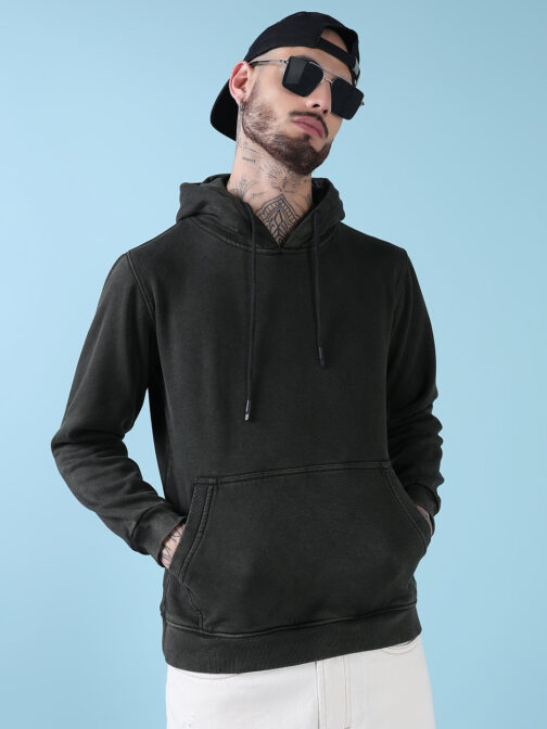 men?s olive casual hoodie with pockets stylish winter streetwear