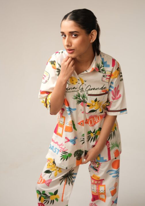 Amalfi Coast Lemon Print Pajama Set, Italian Summer Inspired Sleepwear - Image 2