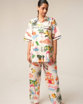 Amalfi Coast Lemon Print Pajama Set, Italian Summer Inspired Sleepwear