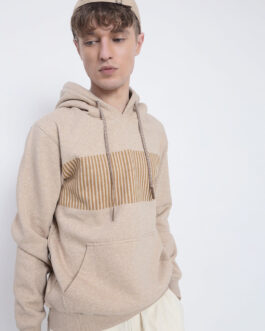 men?s beige striped hoodie minimal soft cotton winter hoodie