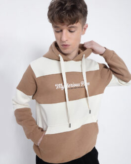 men?s brown striped typography printed hoodie stylish streetwear look for men