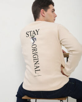 men?s beige graphic print round neck pullover sweatshirt trendy casual style