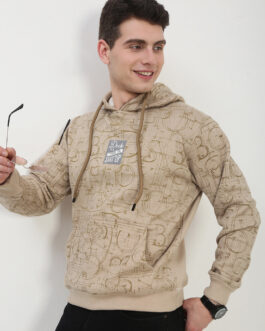 men?s beige typography hooded pullover sweatshirt trendy casual winter wear