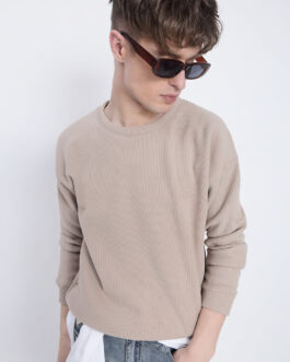 men?s beige round neck sweatshirt simple classic winter style