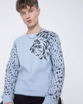 men?s blue animal print sweatshirt stylish street fashion winter wear