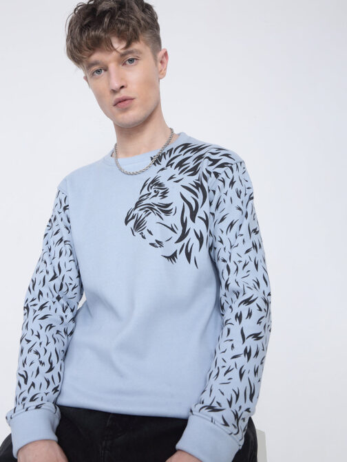 men?s blue animal print sweatshirt stylish street fashion winter wear