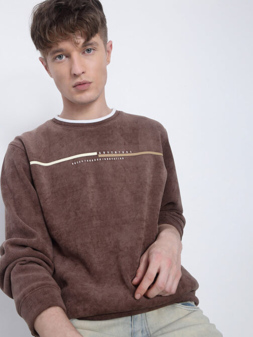 men?s brown round neck sweatshirt premium cotton casual winter wear