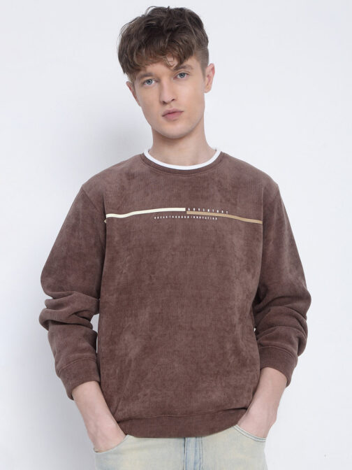men?s brown round neck sweatshirt premium cotton casual winter wear - Image 2