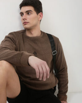 men?s brown graphic print round neck pullover sweatshirt trendy everyday wear