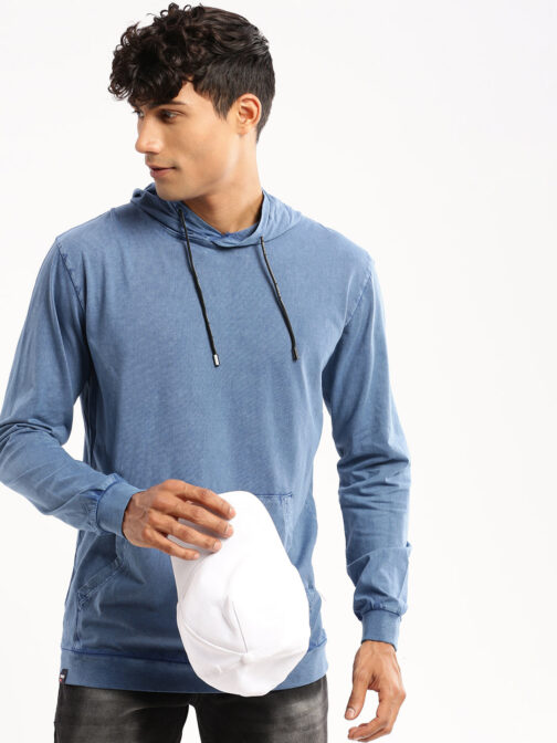 men?s blue slim fit hooded cotton pullover stylish winter hoodie