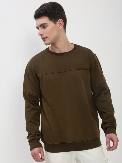 men?s olive solid sweatshirt comfortable everyday winter fashion - Image 2
