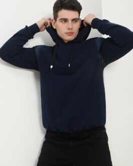 men?s navy blue solid hooded sweatshirt trendy fleece winter style