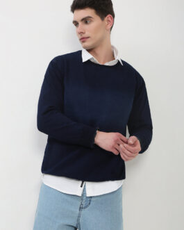 men?s navy blue solid sweatshirt classic round neck winter fashion