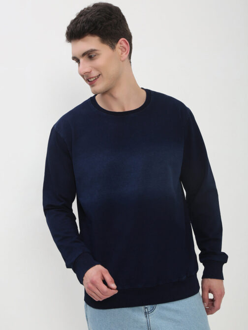 men?s navy blue solid sweatshirt classic round neck winter fashion - Image 2