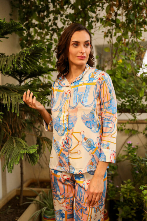 Vibrant Printed Satin Co-ord Lounge Set, Two-Piece Silky Loungewear - Image 2