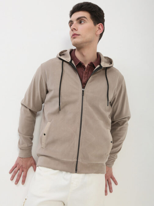 men?s beige solid hooded sweatshirt comfortable everyday winter hoodie