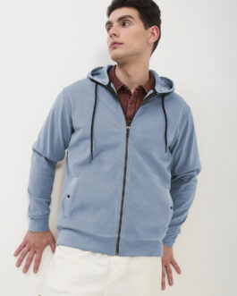men?s blue zipper hoodie classic casual full zip winter style