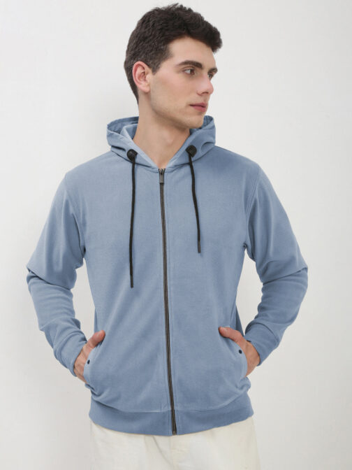 men?s blue zipper hoodie classic casual full zip winter style - Image 2
