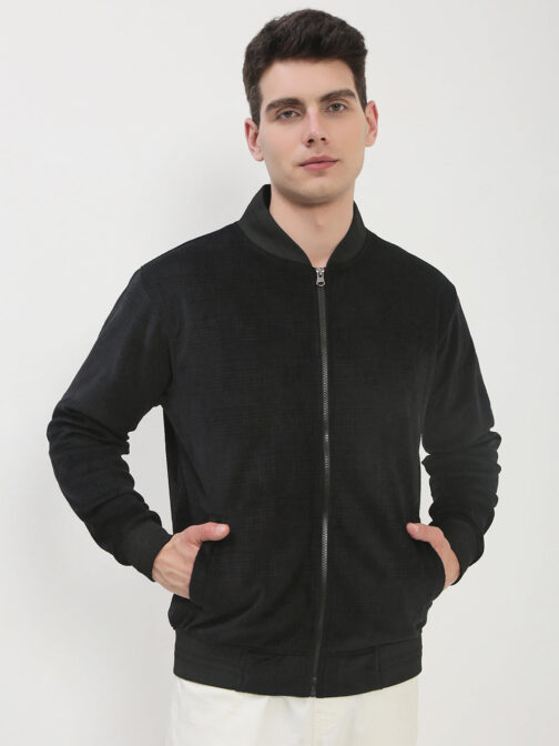 men?s black solid sweatshirt premium cotton classic winter outfit - Image 2