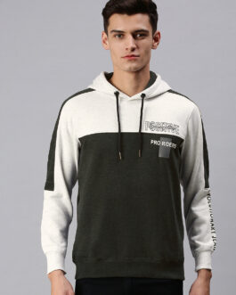 men?s colourblocked white and green hoodie trendy casual winter outfit