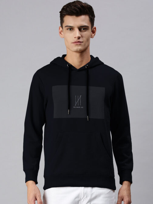 men?s navy blue hoodie with kangaroo pocket cozy winter streetwear - Image 2