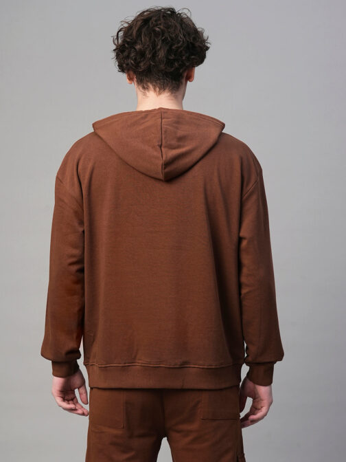 Solid Men Drop Shoulder Premium Terry Hoodie ? Cocoa Streetwear Style Hoodie