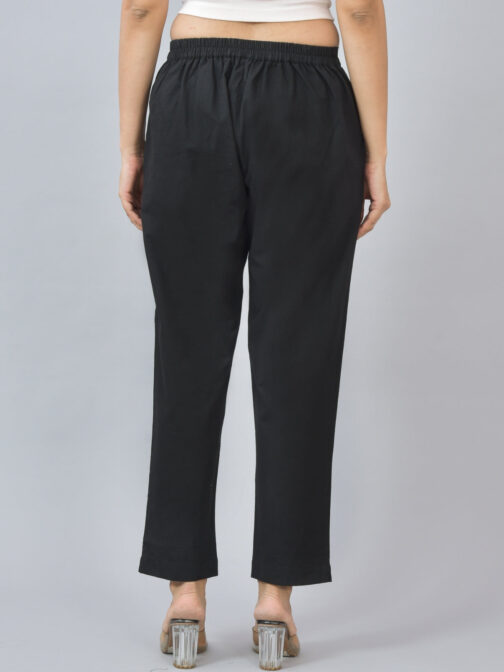 Pack Of 2 Womens Half Elastic Black And Navy Blue Deep Pocket Cotton Pants - Image 3