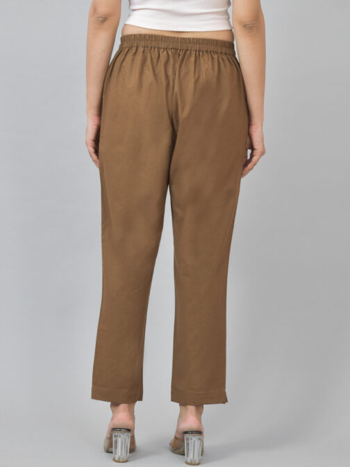 Pack Of 2 Womens Half Elastic Brown And Maroon Deep Pocket Cotton Pants - Image 3