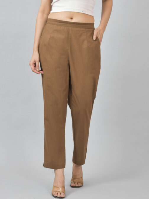 Pack Of 2 Womens Half Elastic Brown And Maroon Deep Pocket Cotton Pants - Image 2