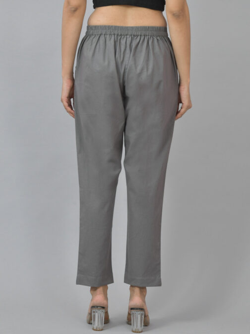 Pack Of 2 Womens Half Elastic Grey And Light Grey Deep Pocket Cotton Pants - Image 3