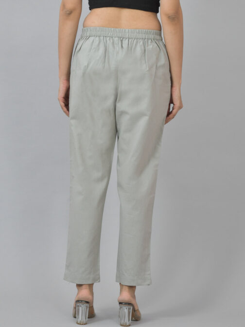 Pack Of 2 Womens Half Elastic Light Grey And Navy Blue Deep Pocket Cotton Pants - Image 3