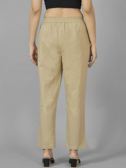 Pack Of 2 Womens Beige And Grey Deep Pocket Fully Elastic Cotton Trouser - Image 3