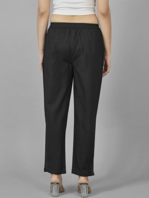 Pack Of 2 Womens Black And Teal Blue Deep Pocket Fully Elastic Cotton Trouser - Image 3