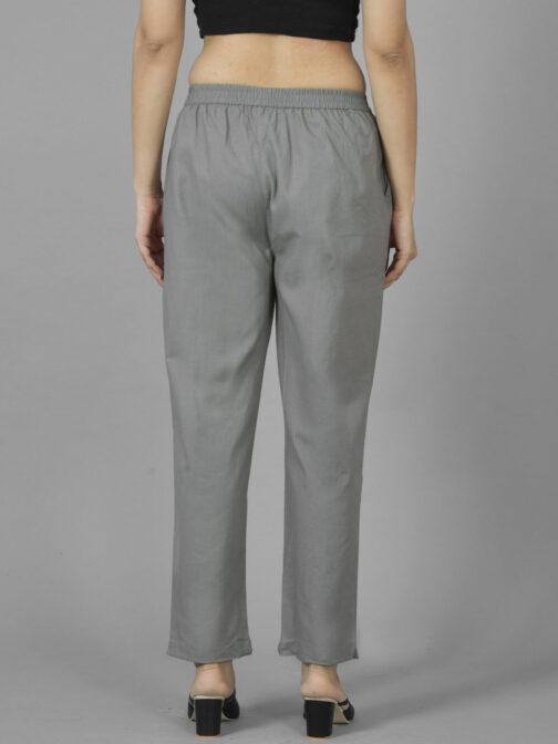 Pack Of 2 Womens Grey And Mehndi Green Deep Pocket Fully Elastic Cotton Trouser - Image 3