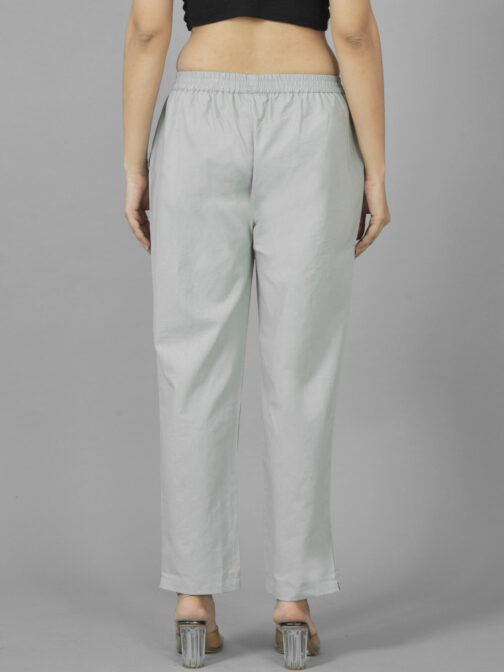 Pack Of 2 Womens Melange Grey And Teal Blue Deep Pocket Fully Elastic Cotton Trouser - Image 3