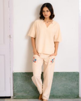 Peach Floral Print Co-ord Lounge Set, Two-Piece Summer Loungewear
