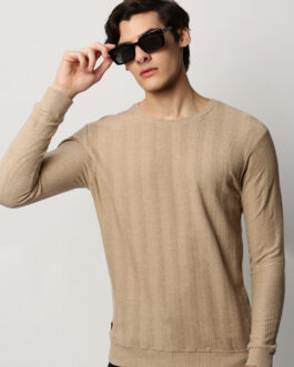 men?s beige chevron self design cotton pullover elegant casual winter fashion
