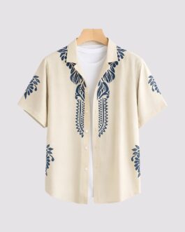 Cream Border Men's Half Sleeve Casual Printed Shirt